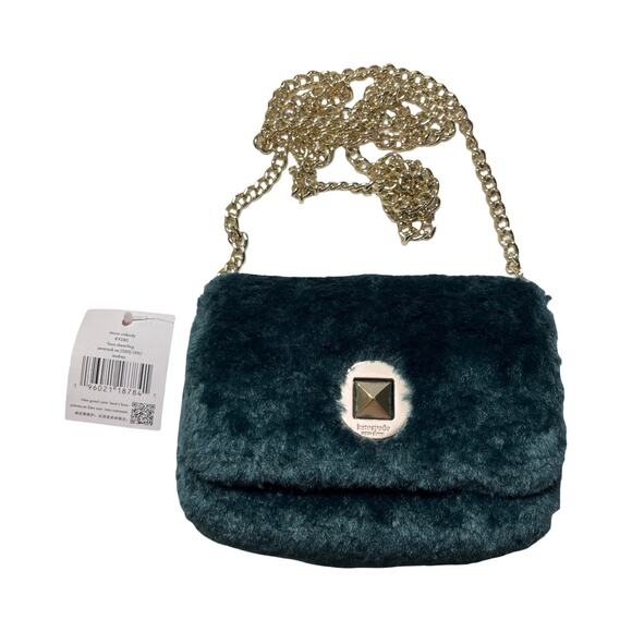 Kate Spade Audrey Faux Shearling Micro Crossbody Bag  Peacock Green NWT (K9280) - Picture 1 of 14
